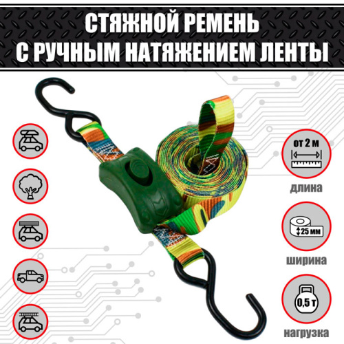 Смарт ремень крепления груза 25 мм. 0,5 т. в пластиковом корпусе Смарт ремень крепления груза 25 мм. 0,5 т. в пластиковом корпусе